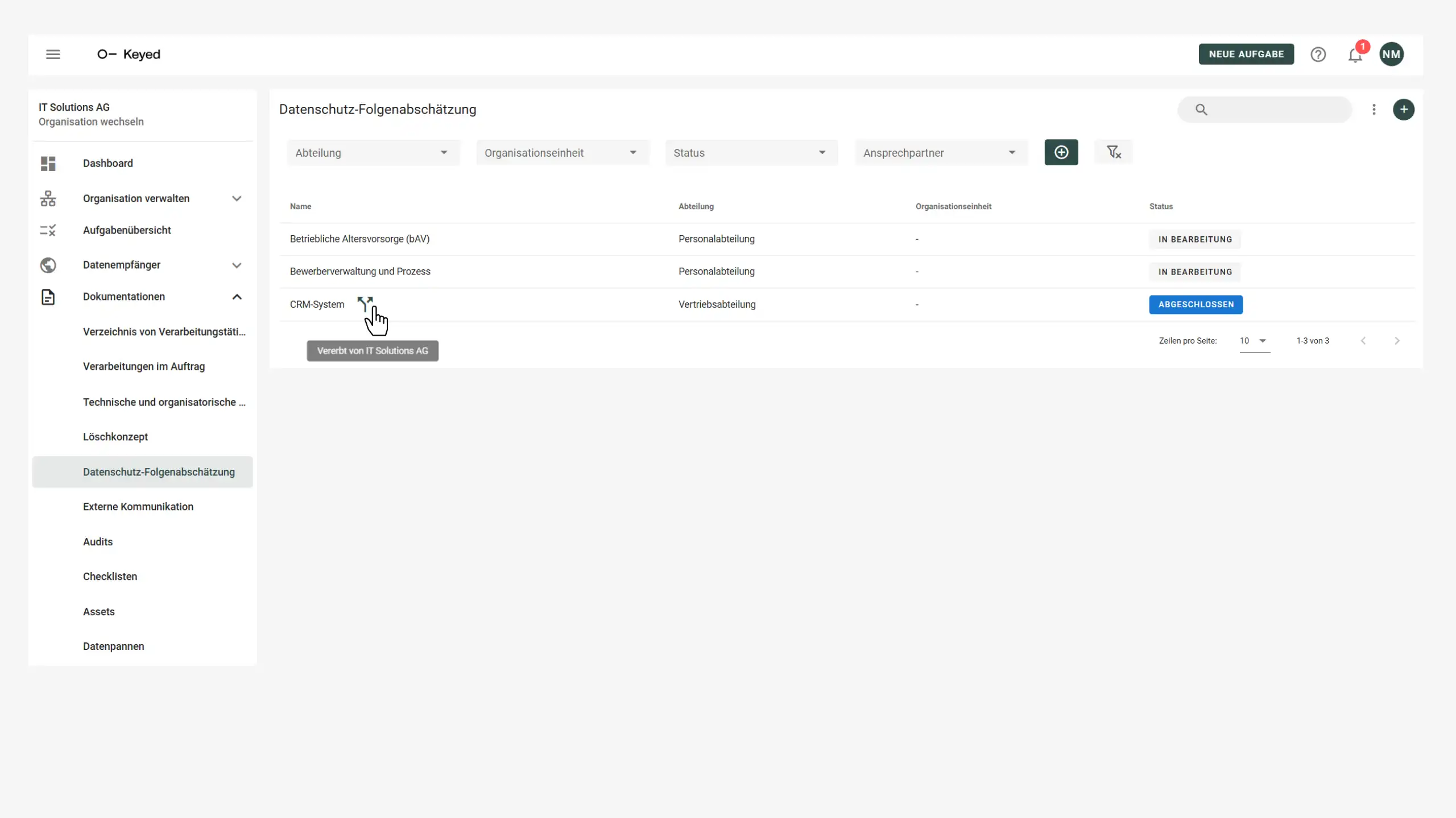 Übersicht DSFA Tool