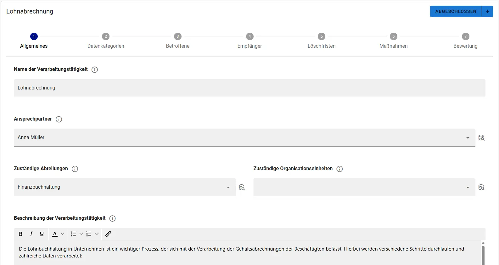 Verarbeitungstätigkeit DSGVO